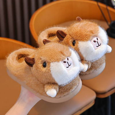 儿童棉拖鞋秋冬季男童室内居家卡皮巴拉中大童宝宝女童毛毛拖鞋