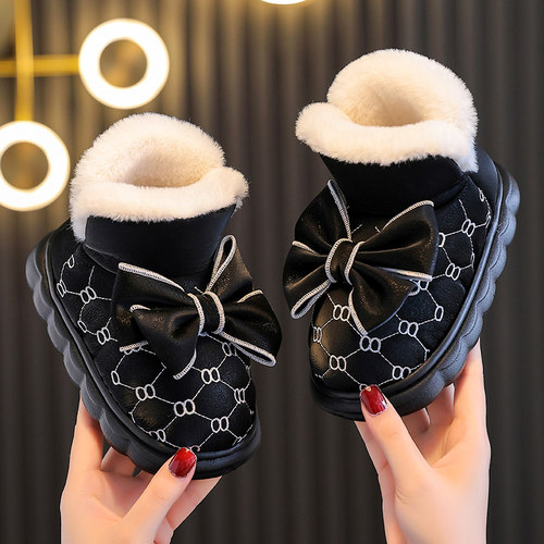 儿童棉鞋冬季女童室内居家新款加绒雪地靴宝宝女孩外穿包跟棉拖鞋-封面
