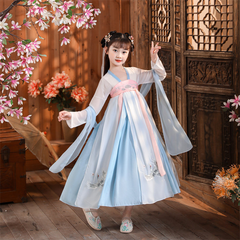 儿童汉服女童春秋中国风唐装古装超仙襦裙小女孩连衣裙六一演出服