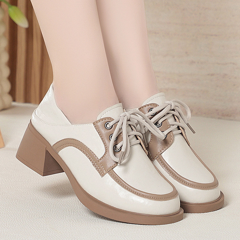 意尔康2026春季新款女鞋正品真皮女单鞋时尚休闲妈妈鞋粗跟牛皮鞋