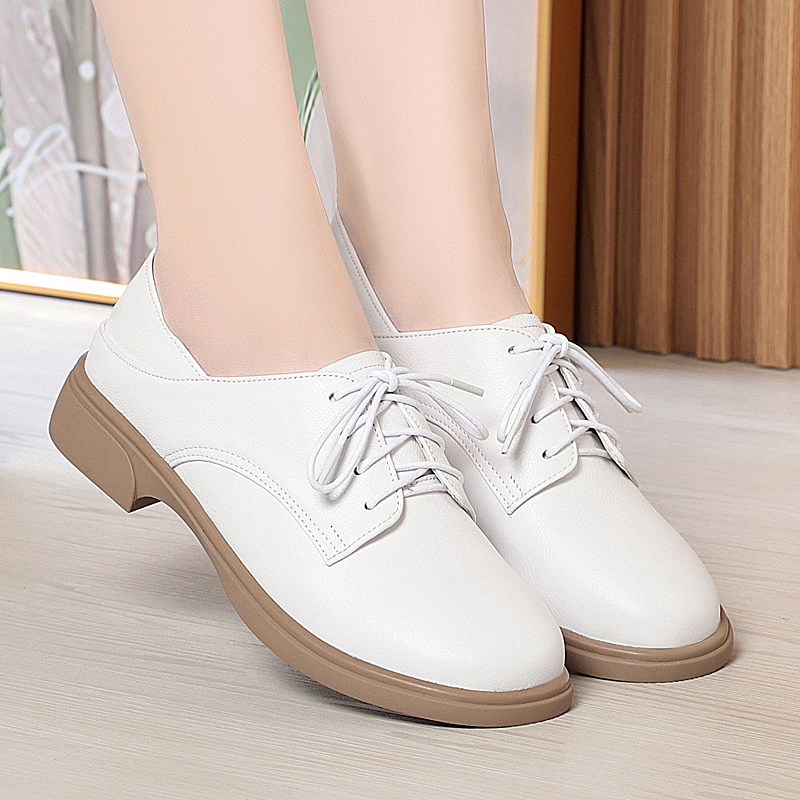 意尔康2026春季新款女鞋正品真皮女单鞋时尚休闲妈妈鞋粗跟牛皮鞋