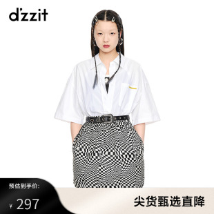 女设计感小众上衣 dzzit地素奥莱夏季 白色宽松polo领纯棉衬衫