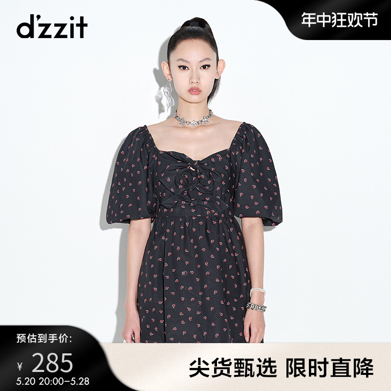 dzzit地素 夏款黑色印花连衣裙女3D2O5096A 女装/女士精品 连衣裙 原图主图