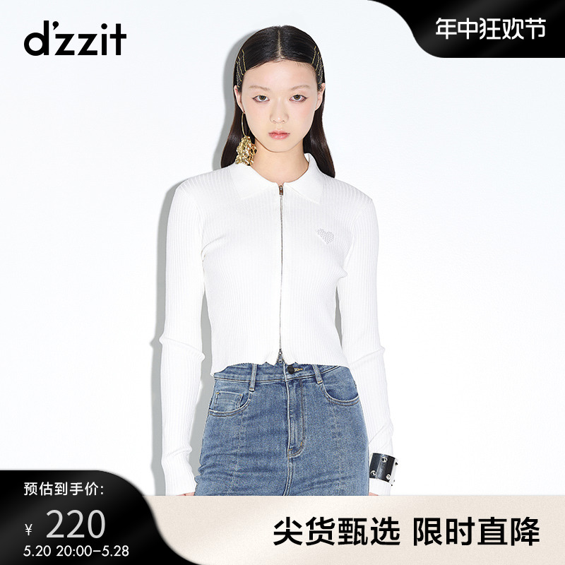 dzzit地素奥莱春拉链针织休闲小爱心开衫女3D4E5501B 女装/女士精品 毛针织衫 原图主图