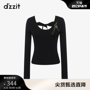 dzzit地素奥莱春系带黑色针织长袖上衣设计感女小众