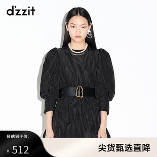 甜美连衣裙女3D3O5051A dzzit地素奥莱春黑色泡泡袖