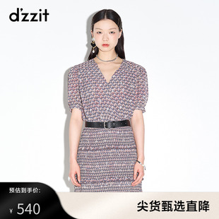 粉红豹V领印花甜美连衣裙女3D3O4076T dzzit地素 奥莱春款