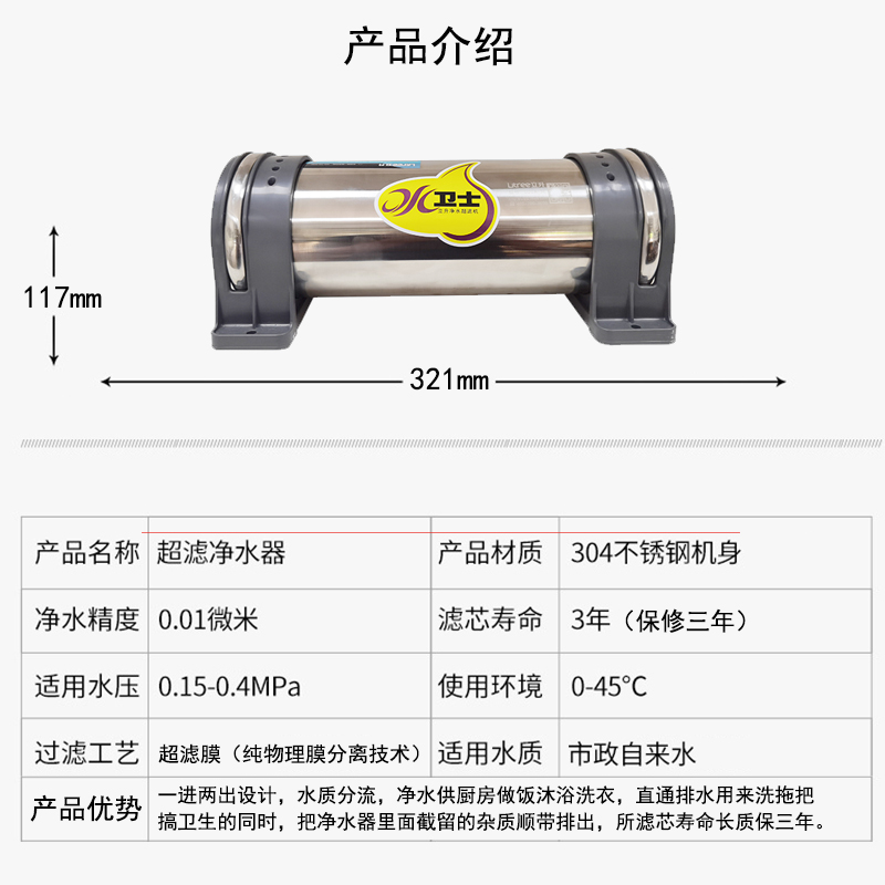厨房净水器滤芯超滤膜KDF活性炭LU5A4-CKU-2A/LU5A4-CU-2阻垢除率