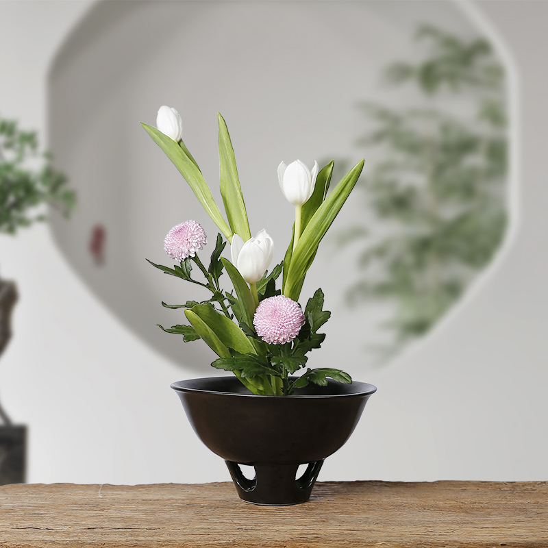 剑山插花多肉花盆陶瓷日式禅意创意梅花碗家用中式花器轻奢简约