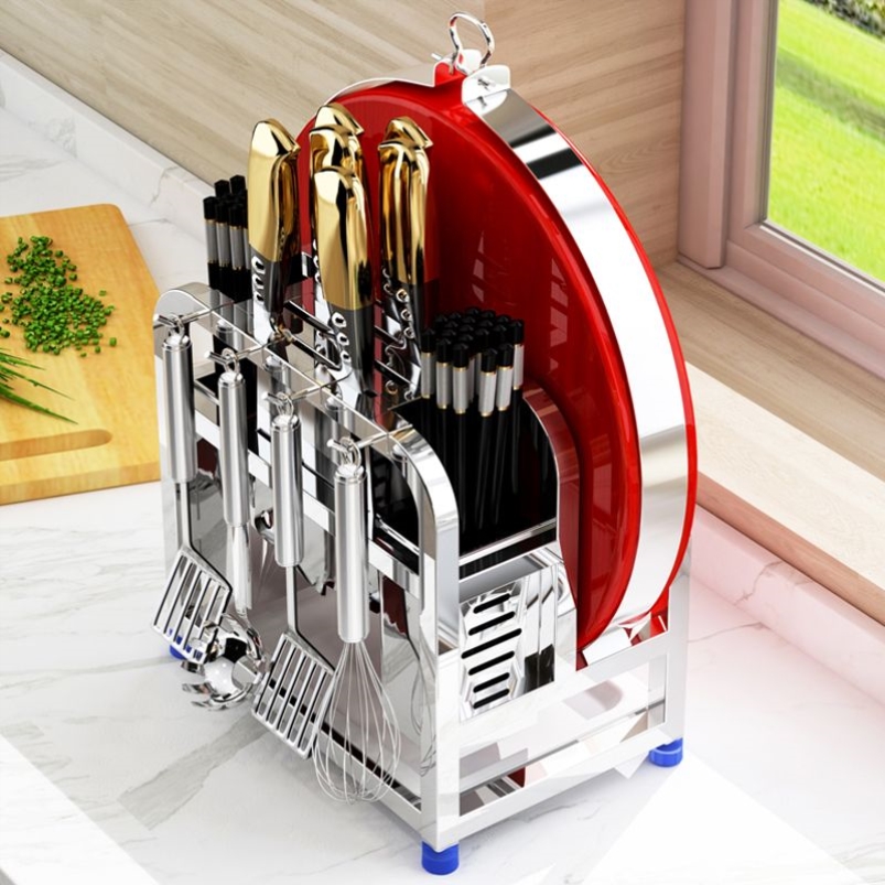 不锈钢刀架锅盖沥水架菜刀刀具用品粘板架子厨房案板架菜板收纳架