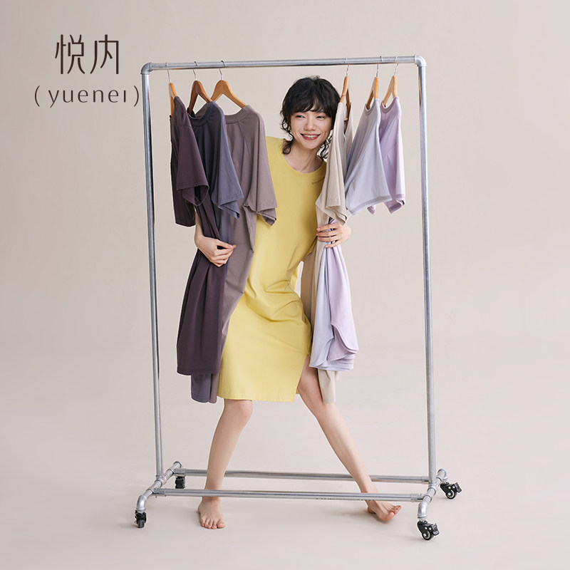 悦内睡裙女士睡衣女款夏季夏款夏天纯棉短袖大码一体带胸垫可外穿