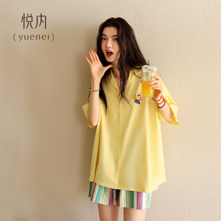 夏季 开衫 夏天莫代尔短袖 家居服大码 可外穿 短裤 悦内带胸垫睡衣女款