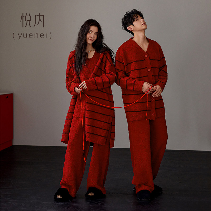 悦内情侣结婚新婚套装睡衣女冬半边绒加厚睡袍家居服男红色本命年,女士内衣/男士内衣/家居服,睡衣/家居服套装,淘宝优惠券,粉丝福利购,淘宝优惠卷
