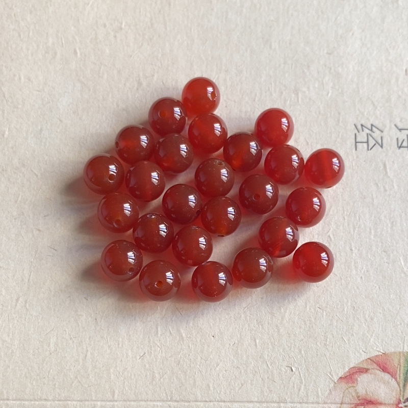 正品天然红玛瑙散珠圆珠手链diy配珠配饰隔珠手工材料龙年红色珠