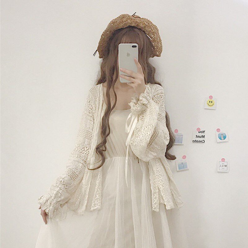summer jacket Easy Mid length version Hollow Chiffon Lace shirt Sunscreen Long sleeve Cardigan coatin the Women's clothing/Boutique , Lace shirt/Chiffon shirt  category - from Buy2taobao.com to provide professional Taobao agent buy service