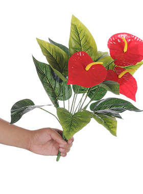 仿18头真绿植红掌假花客厅装饰