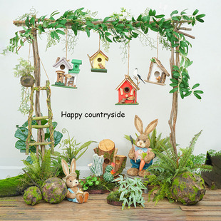 森系幼儿园环创空中吊饰微景观布置材料挂饰木质创意鸟窝仿真绿植