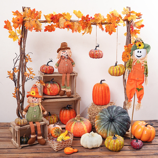 丰收节装饰仿真假南瓜蔬菜摆件感恩节创意枫叶造景套餐幼儿园环创