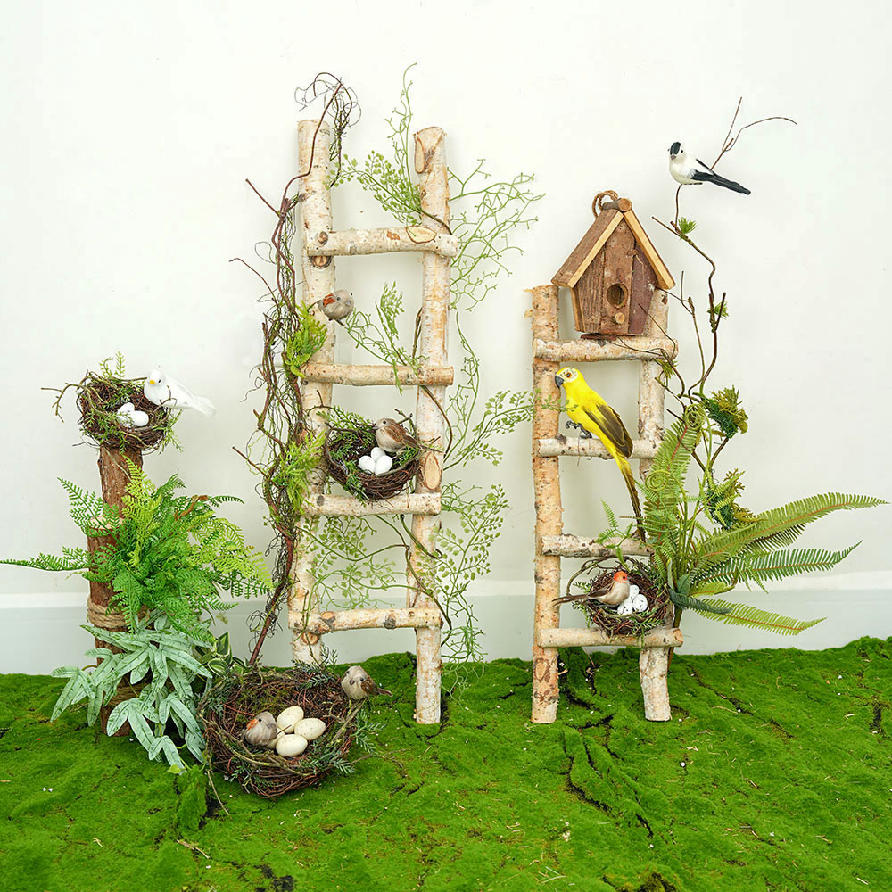 森系木梯鸟窝鸟巢兔子摆件幼儿园装饰微景观别墅店铺陈列拍摄道具