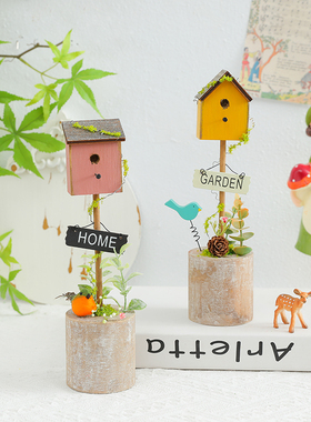 小房子置物架桌面摆件木质造景