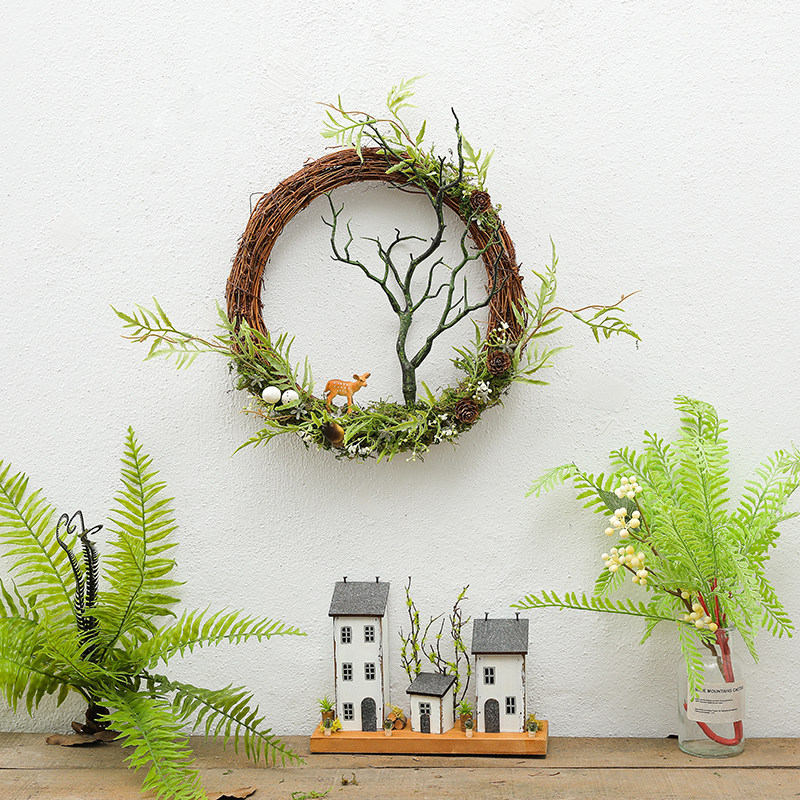 微景观造景田园风摆件绿植藤条枯藤花环装饰幼儿园植物角花园墙饰