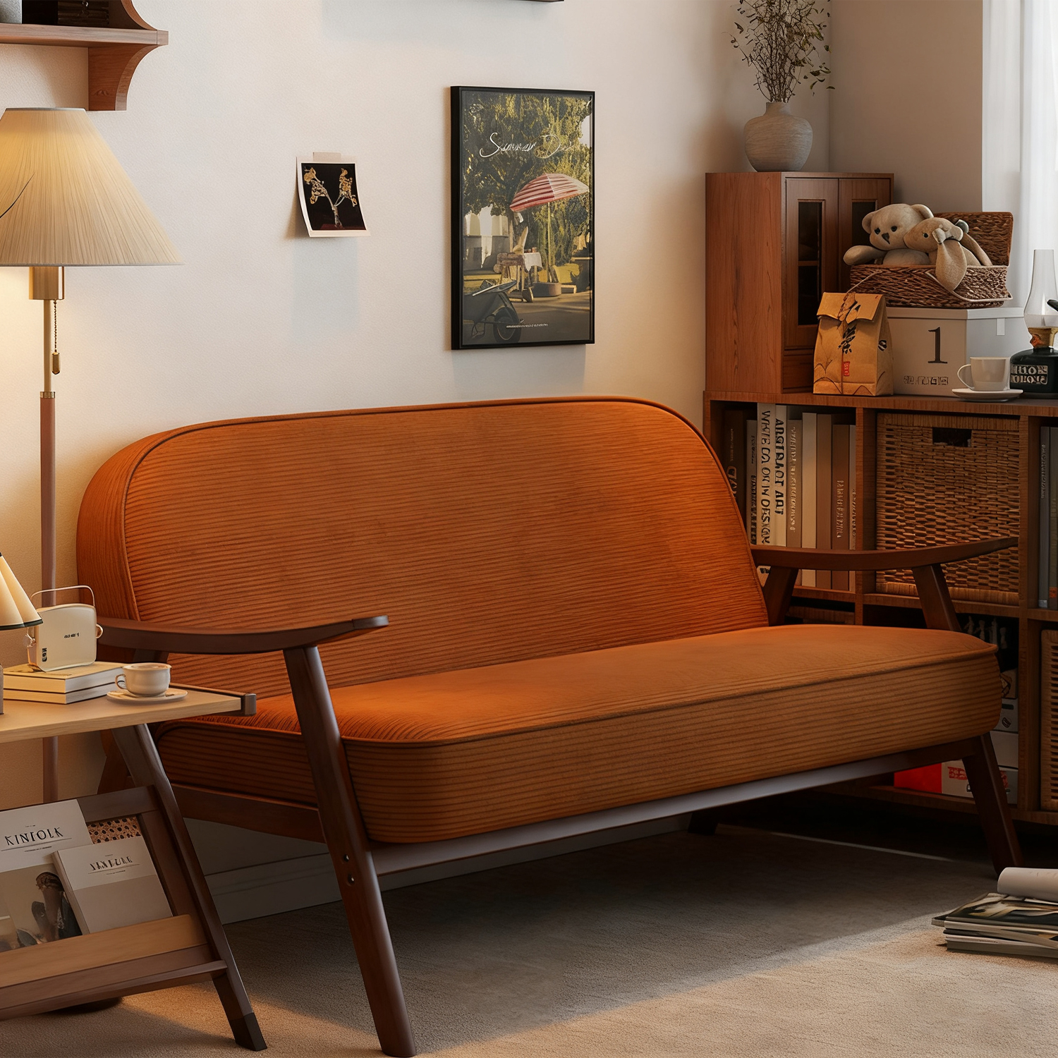 复古风双人布艺实木沙发小户型客厅卧室小沙发公寓民宿小空间沙发