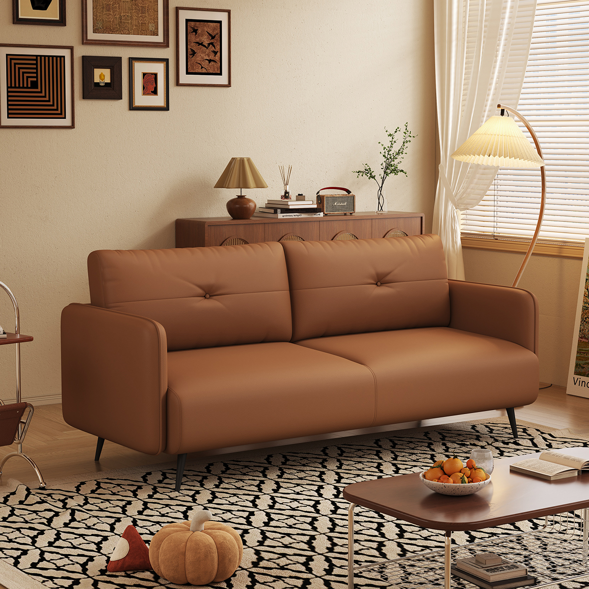 小户型复古皮艺沙发免拆洗好打理