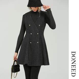 DONEED2025冬季新款轻奢高级感双排扣连衣裙气质简约显瘦两件套