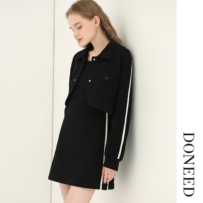 优雅气质短款外套背心裙两件套