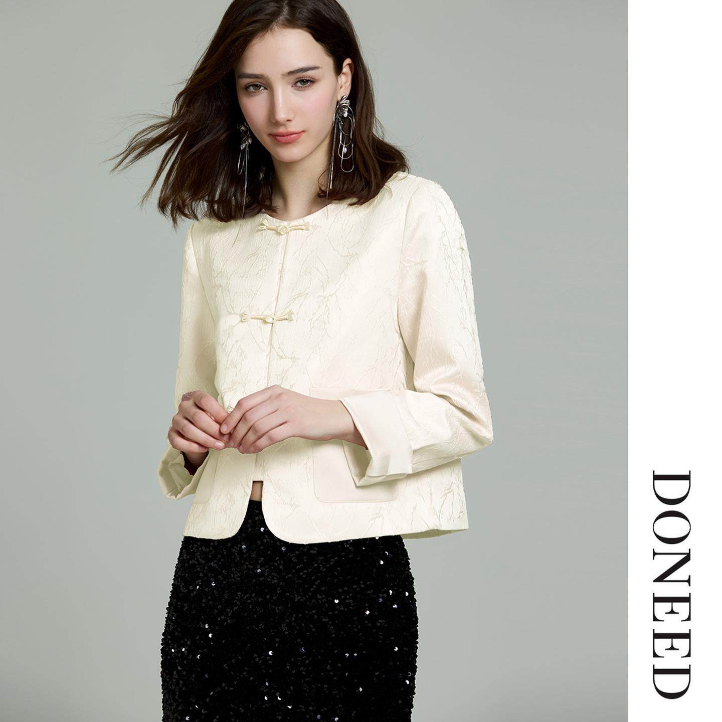 DONEED2026春季新款新中式提花圆领国风外套轻奢贵气优雅复古