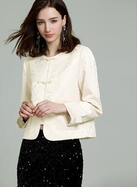 DONEED春季新款新中式提花圆领国风外套轻奢贵气优雅复古