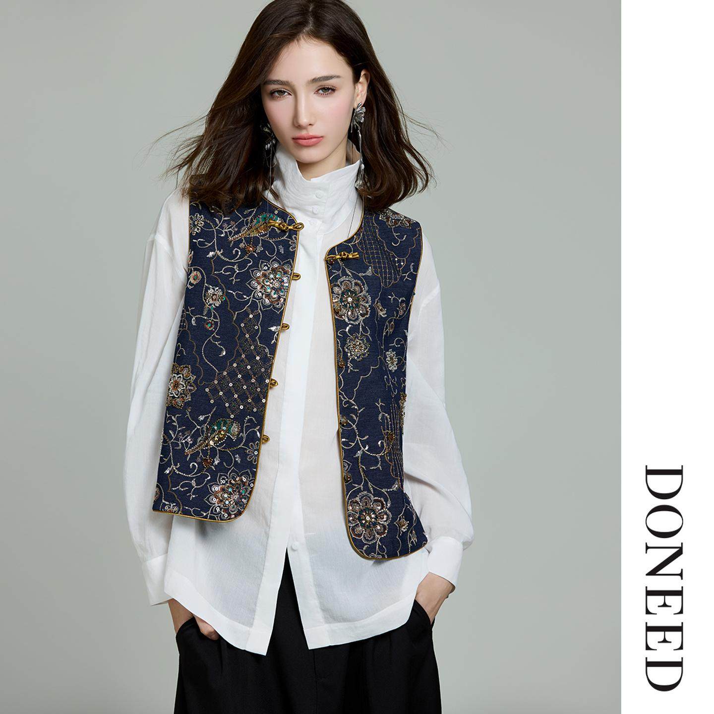 DONEED2026春季新款新中式国风重工刺绣钉珠马甲轻奢质感简约百搭
