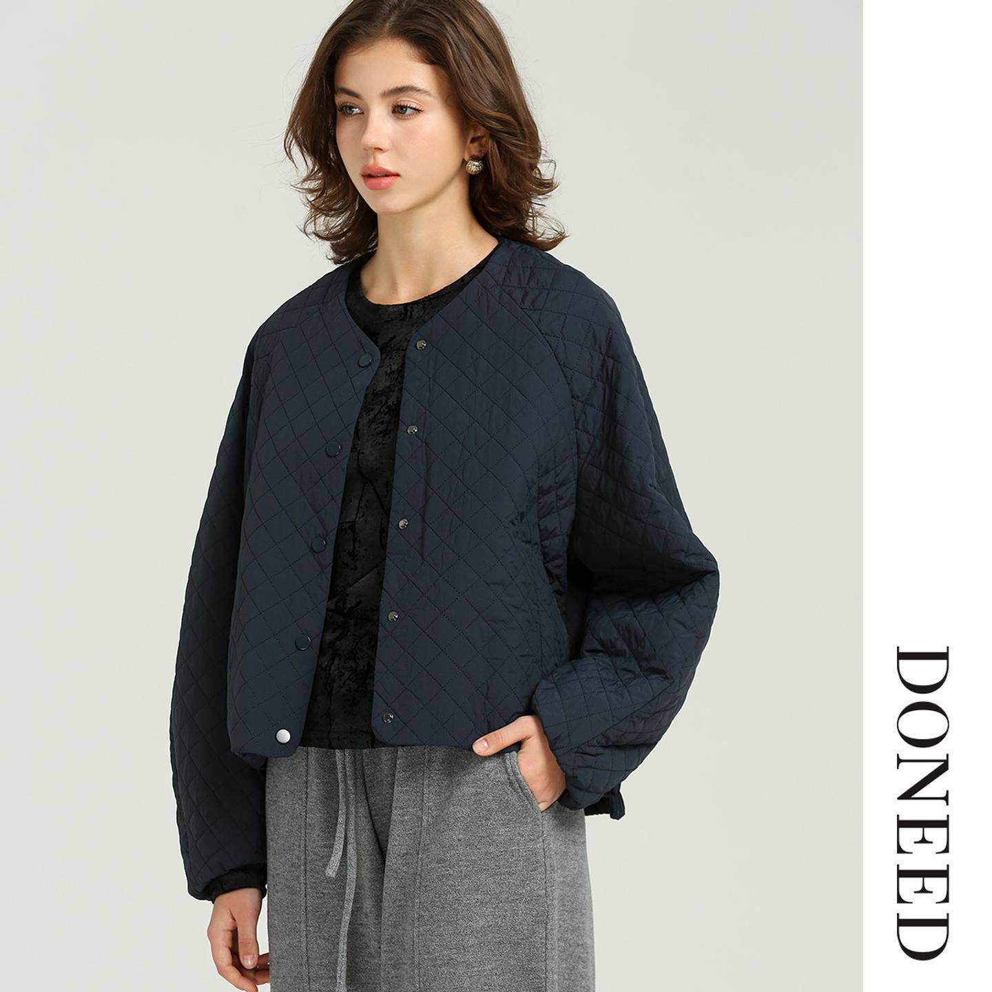 DONEED2025秋冬文艺复古圆领宽松长袖格子短款棉衣外套女,女装/女士精品,棉衣/棉服,淘宝优惠券,粉丝福利购,淘宝优惠卷