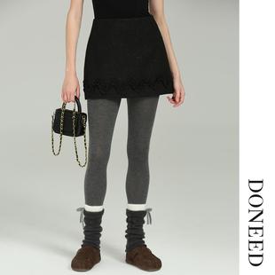 DONEED2025冬季 高品质设计感波浪木耳花边百搭A字裙通勤百搭 新款