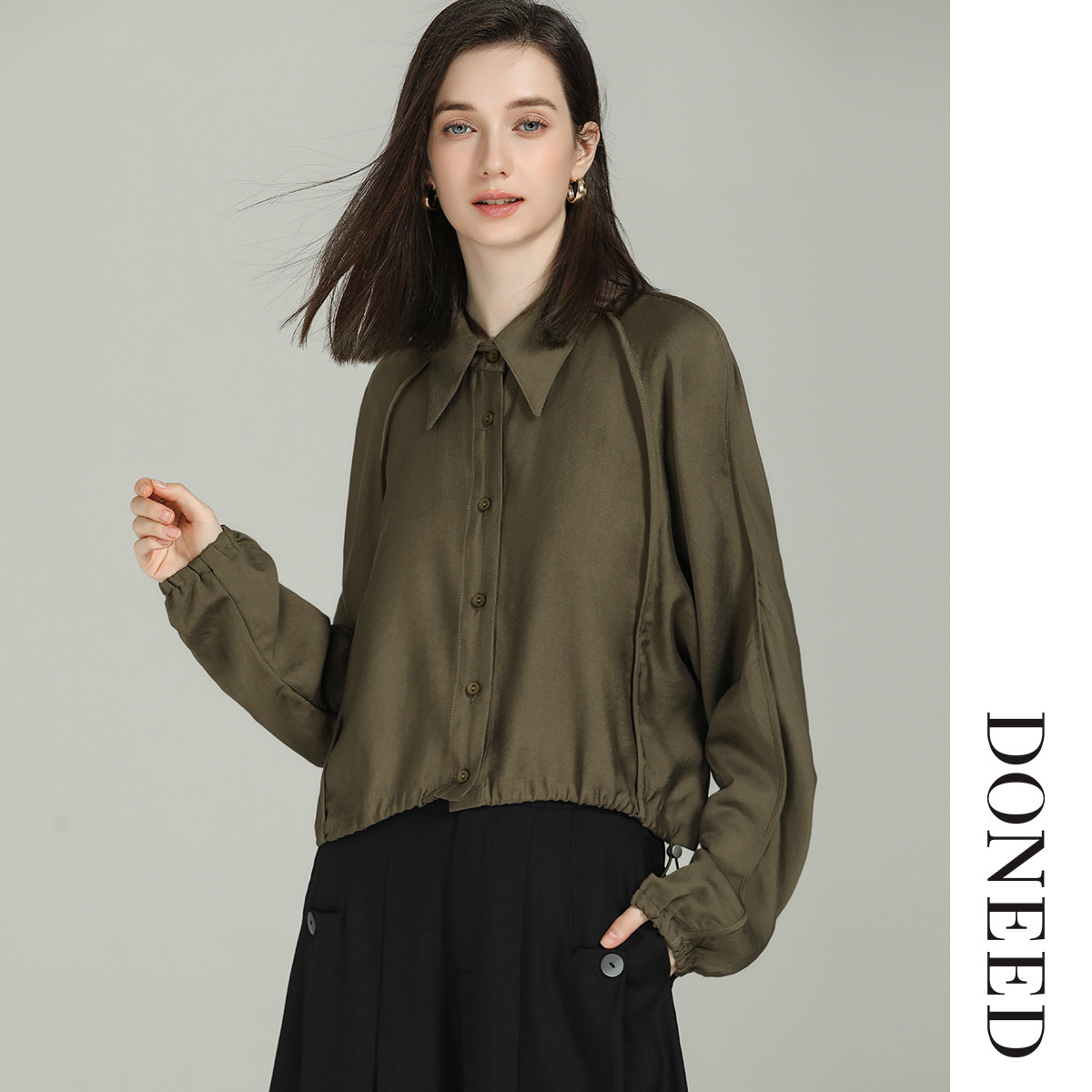 创意袖型宽松抽绳洋气长袖衬衫女