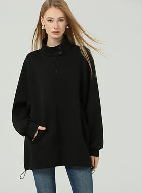 DONEED春季新款设计感拉链挡风领时尚百搭宽松针织卫衣