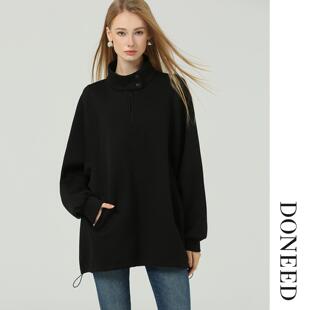 DONEED2025冬季新款设计感拉链挡风领时尚百搭宽松针织卫衣