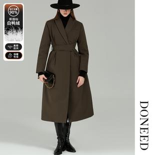 DONEED2025冬季新款赫本风西装式长款气质收腰显瘦羽绒服外套女