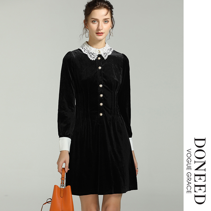 法式复古宫廷风丝绒连衣裙