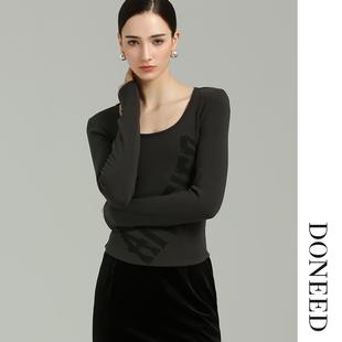 DONEED2026初春新款美式复古设计感印花搭配可拆卸毛领上衣