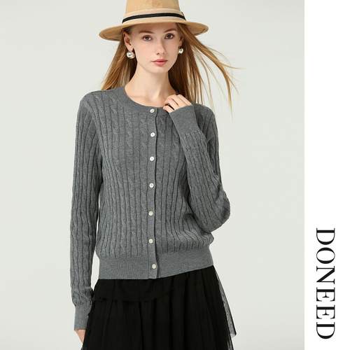 初春百搭显瘦圆领针织开衫女