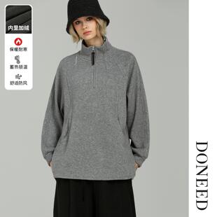 DONEED2025冬季新款美式半开拉链加绒卫衣宽松休闲慵懒时尚