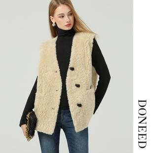 DONEED2025冬季新款圈圈羊毛肌理感简约廓形百搭马甲外套女