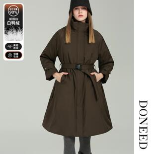 DONEED2025冬季新款高级感中长款风衣宽松廓形配腰带羽绒服
