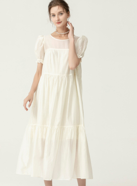 DONEED夏季法式优雅仙女裙宽松缩褶轻薄透气长款连衣裙女夏