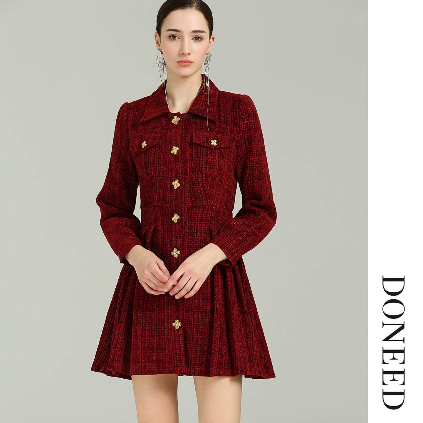 DONEED2026春季新款法式小香风轻奢高级感收腰显瘦连衣裙女