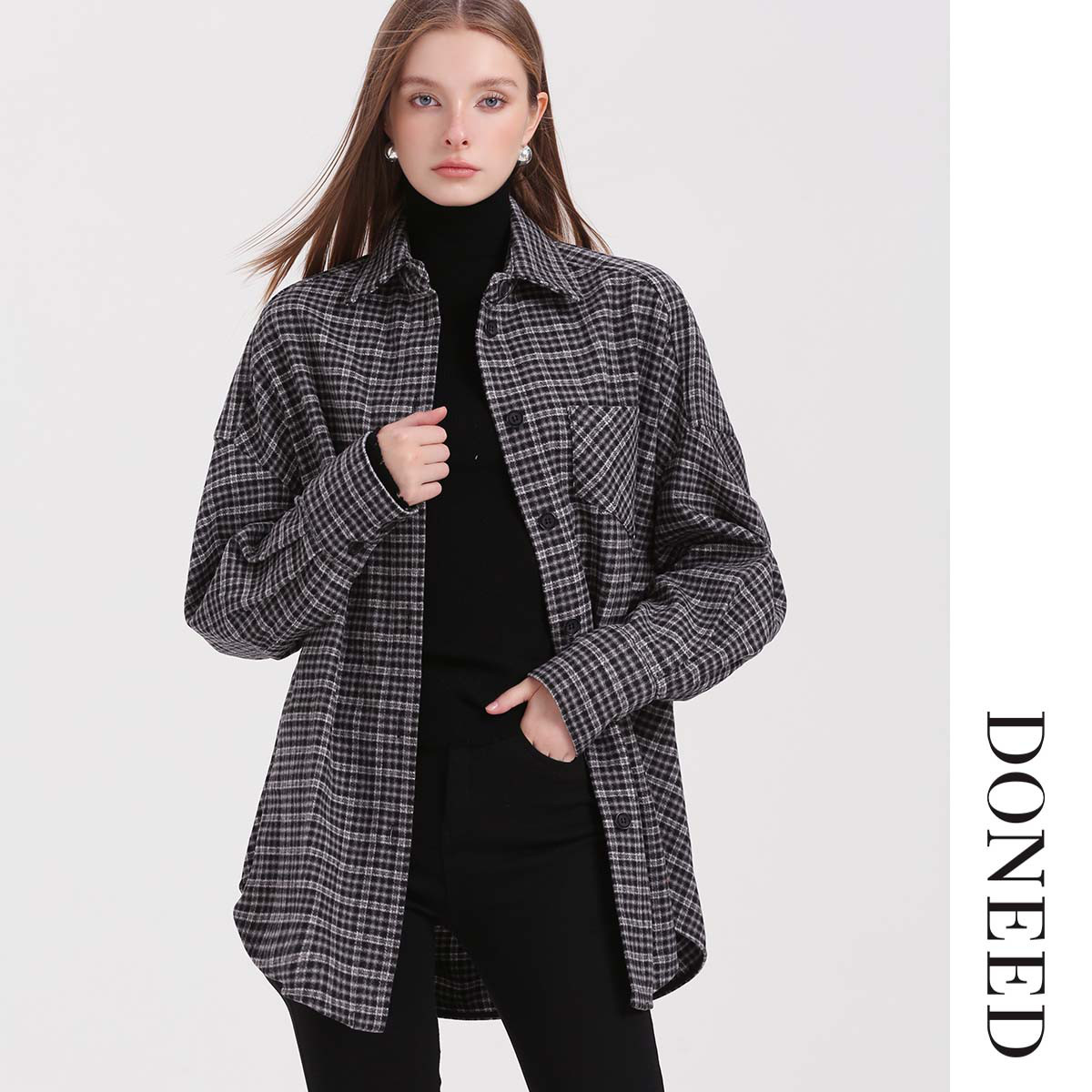 百搭格子宽松显瘦慵懒衬衫外套女