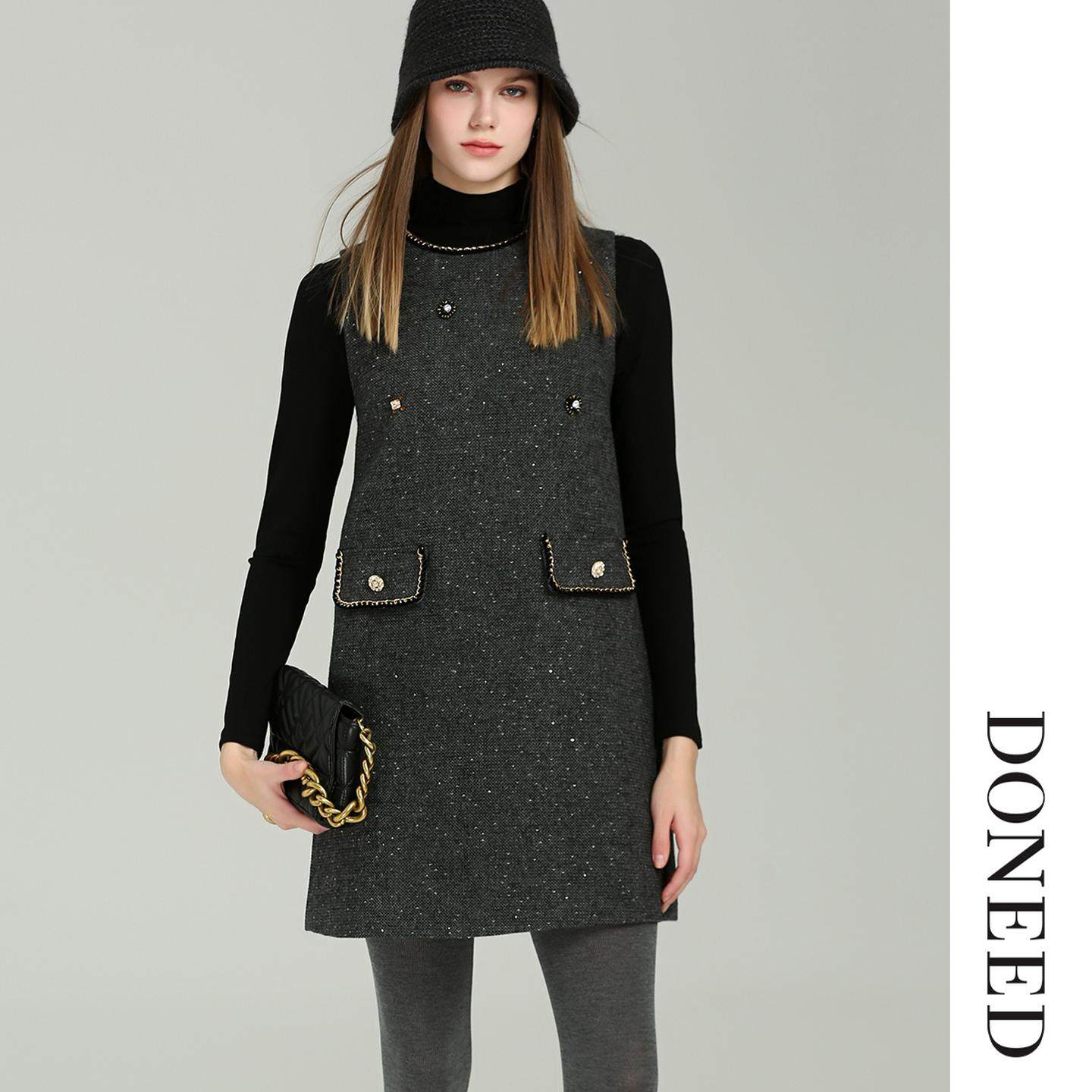 DONEED2025冬季新款小香风背心连衣裙搭配半高领针织内搭两件套,女装/女士精品,时尚套装,淘宝优惠券,粉丝福利购,淘宝优惠卷