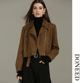 夹克拉链翻领外套女 复古甜酷仿麂皮绒短款 DONEED春款 时尚