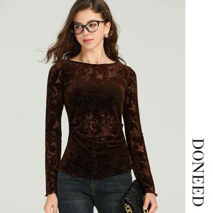 DONEED2025秋高级感新款时髦洋气蕾丝显瘦长袖别致上衣女